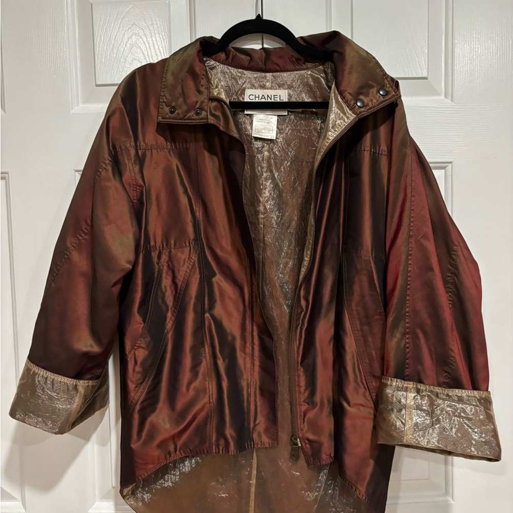 CHANEL VINTAGE Women's Brown Reflective Trench Coat Jacket
